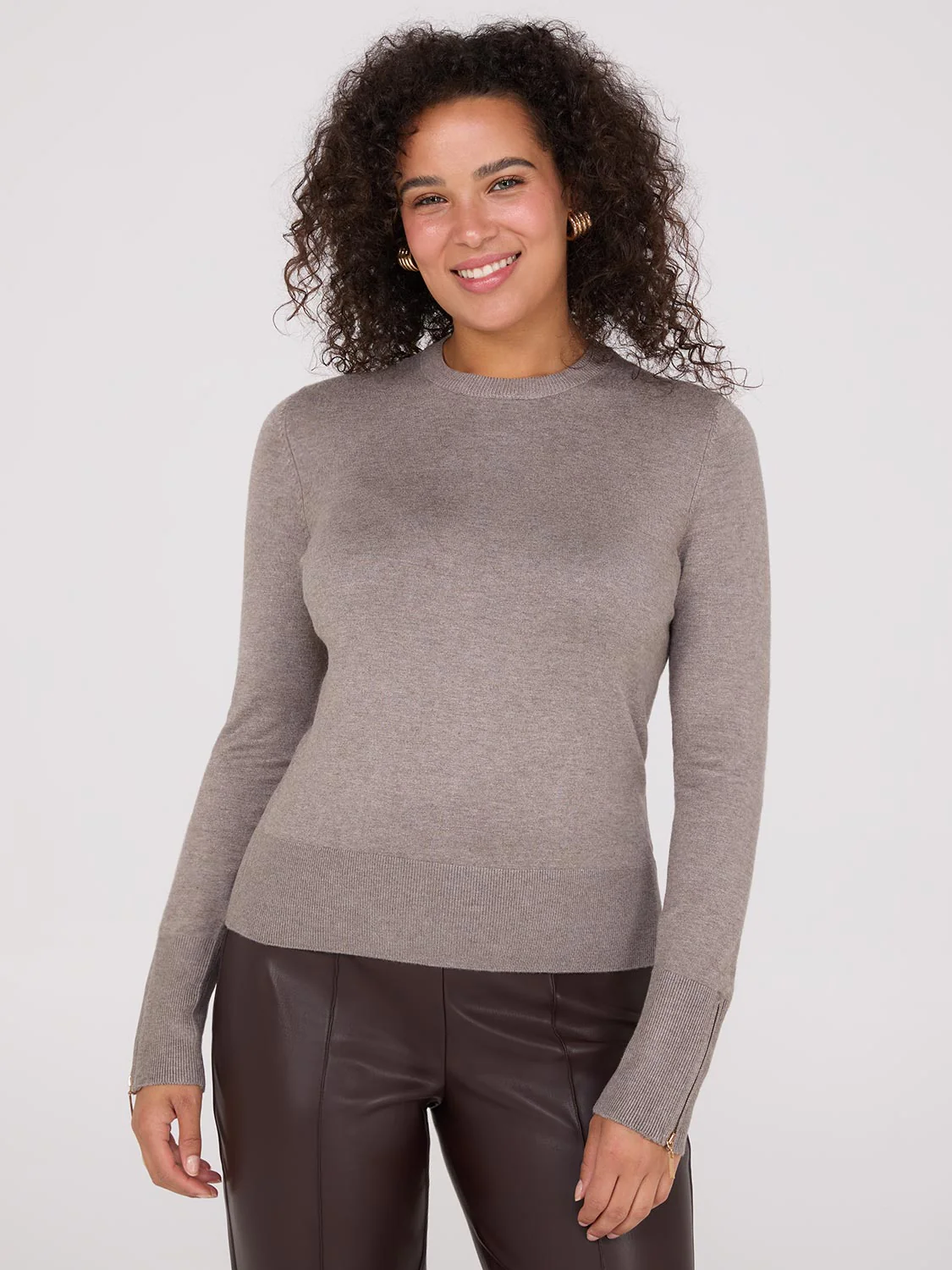 Zip Sleeve Crew Neck Sweater - Image 8