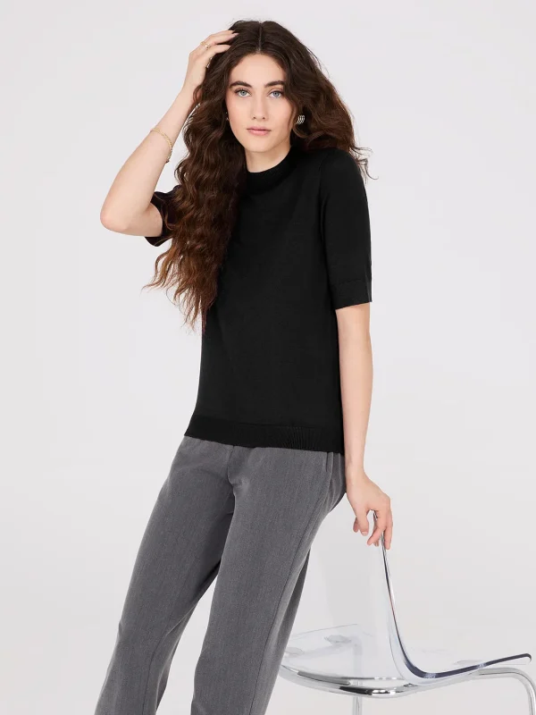 Mock Neck Elbow Sleeve Top - Image 13