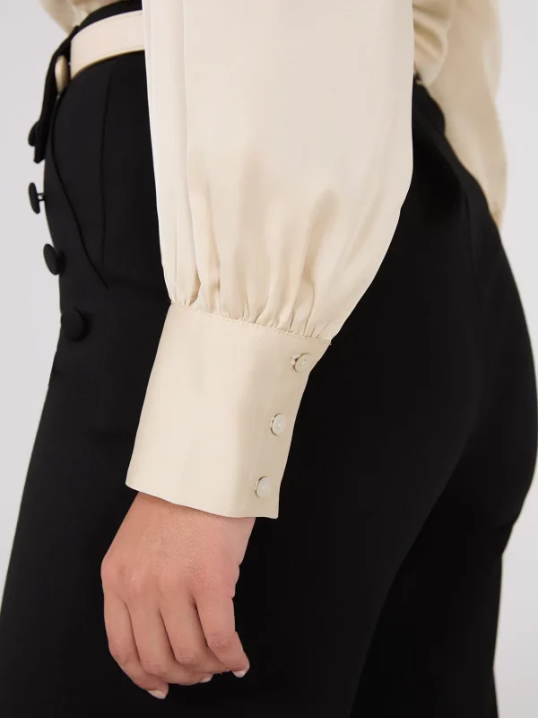 Satin Volume Sleeve Button-Front Blouse - Image 4