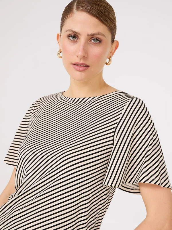 Striped Flutter Sleeve Boat Neck Top - Image 2