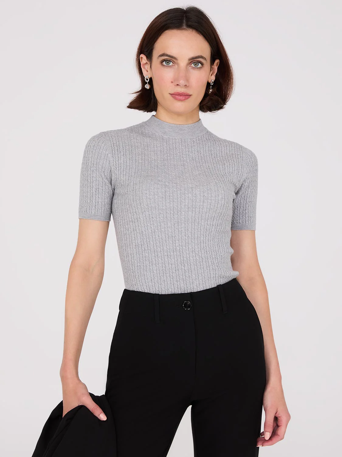 Short Sleeve Cable Knit Sweater - Image 7