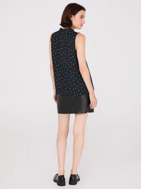 Sleeveless Dot Print V-Neck Blouse - Image 4