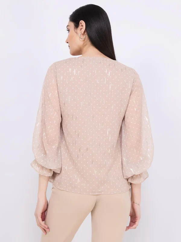Dot Print Chiffon Popover Blouse - Image 5