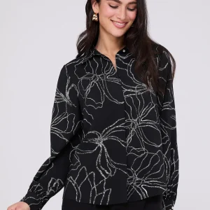 Silky Floral Print Button-Front Blouse