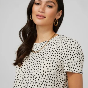 Polka Dot Textured T-Shirt With Smocked Bottom Band