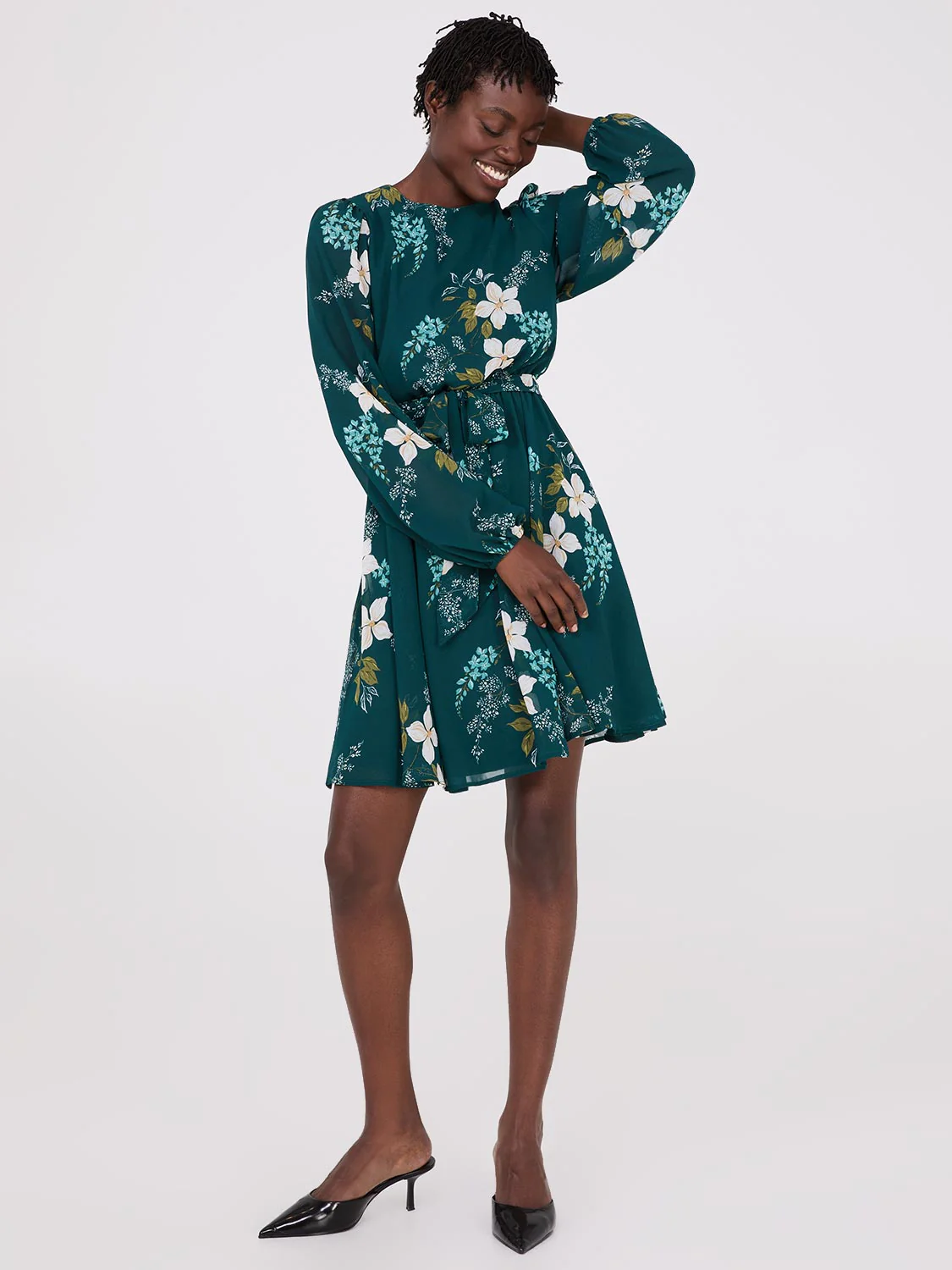 Floral Print Chiffon Fit & Flare Mini Dress - Image 2