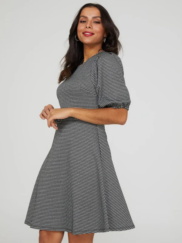 Printed Metallic Fit & Flare Belted Dress - Image 4