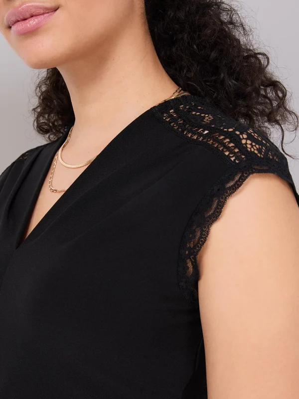 V-Neck Dolman Sleeve Top With Lace Details - Image 6