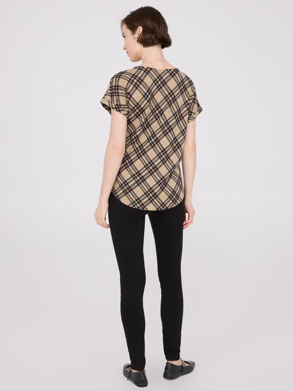 Plaid Cuffed Dolman Sleeve T-Shirt - Image 4