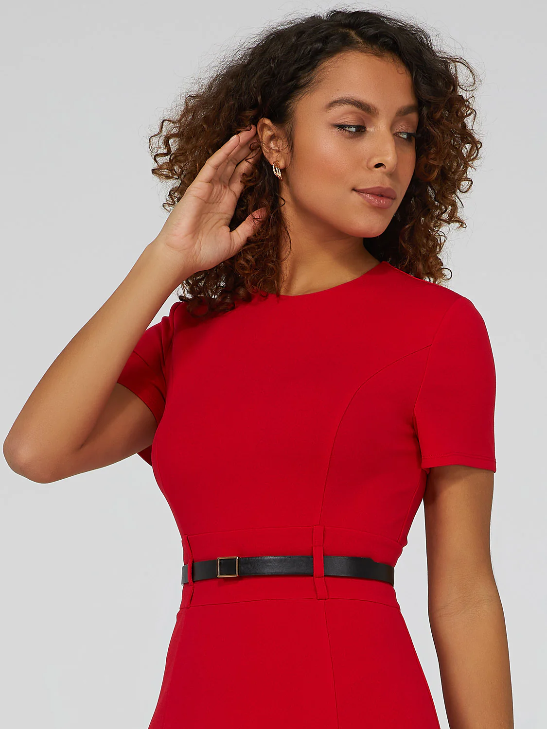 Short Sleeve Midi Dress With Belt - Image 2