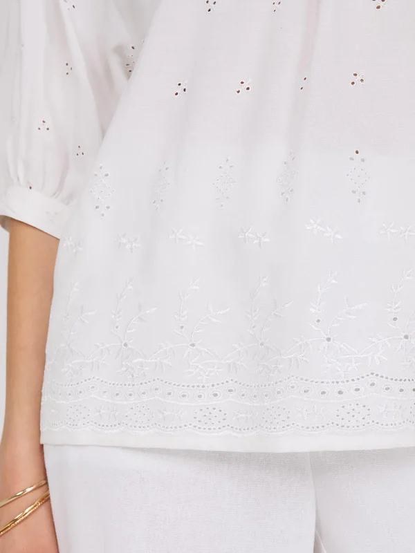 Off-The-Shoulder Puff Sleeve Eyelet Popover Top - Image 4