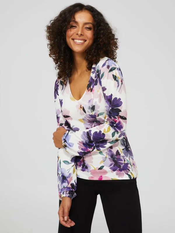 Floral Long Balloon Sleeve Top - Image 3
