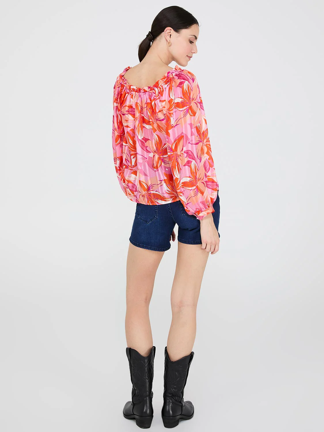 Floral Print Chiffon Off-The-Shoulder Blouse - Image 4