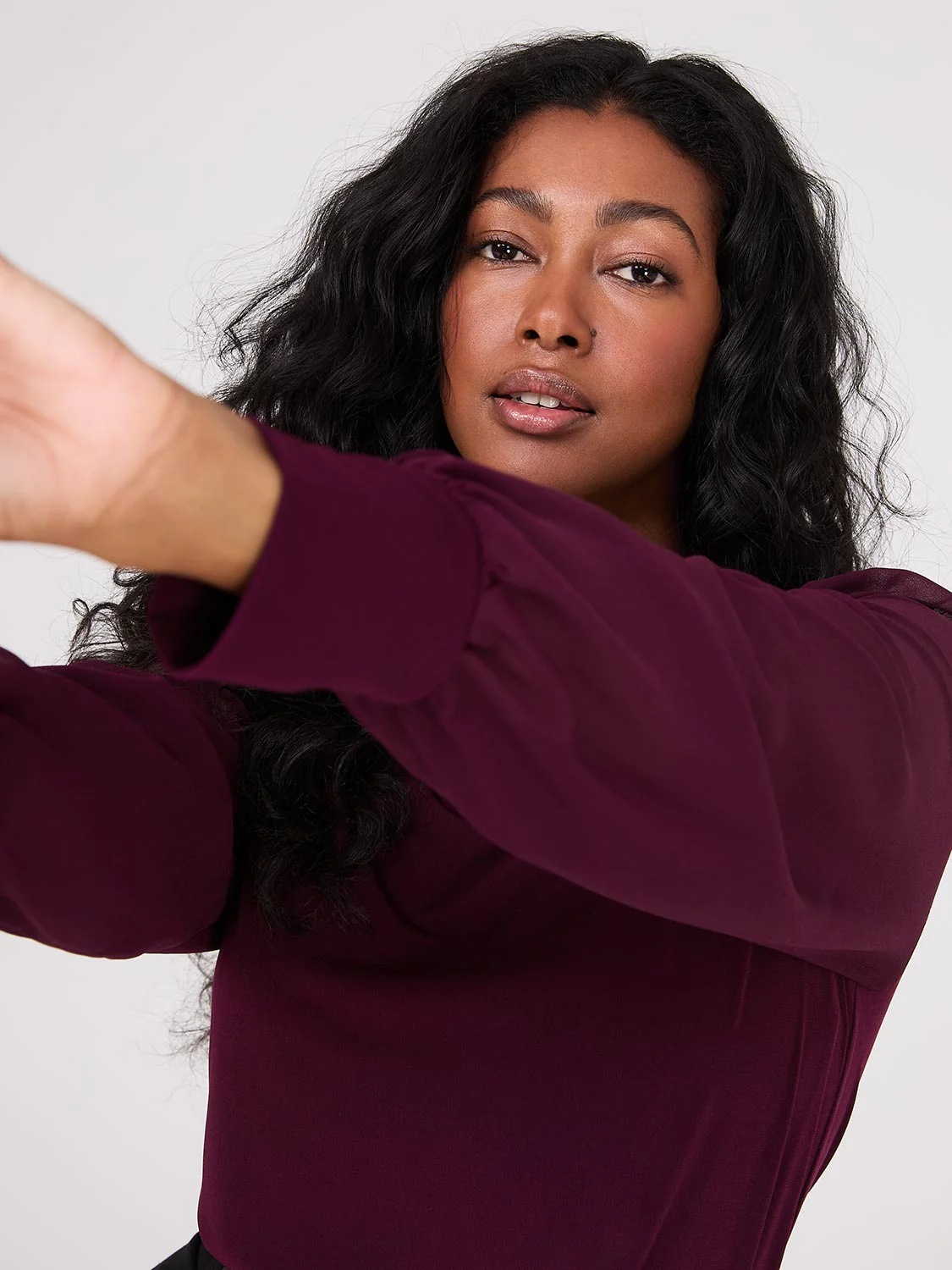 Long Chiffon Sleeve Boat Neck Top - Image 2