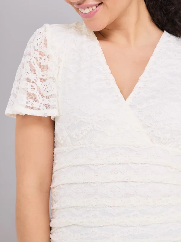 Lace Cross-Front Top With Flutter Sleeves - Image 10