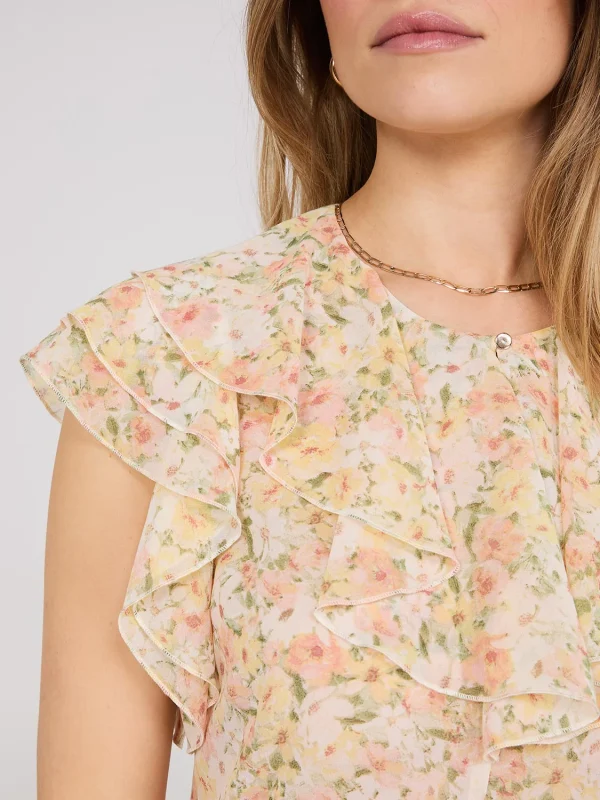Floral Print Chiffon Ruffle Top - Image 2