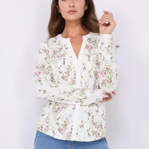 Floral Print Notch Collar Top