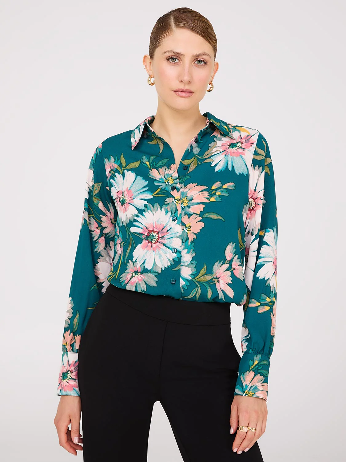 Floral Print Chiffon Button-Front Blouse - Image 3
