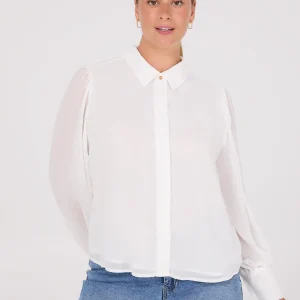 Chiffon Button-Front Volume Sleeve Blouse