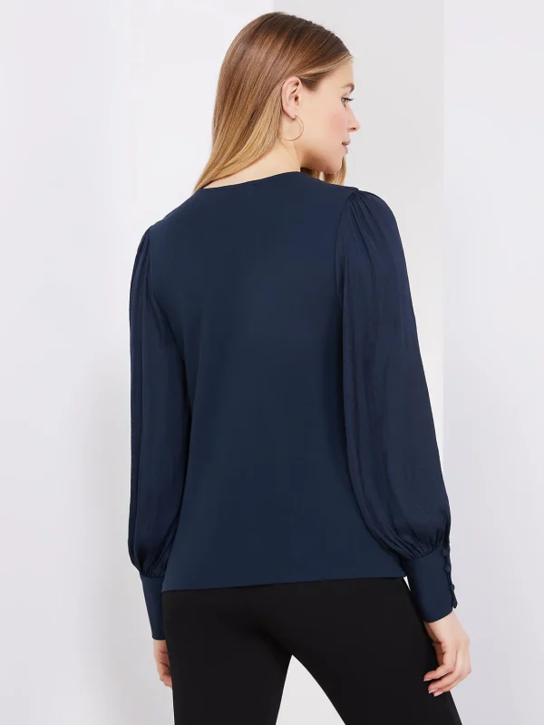 V-Neck Top With Chiffon Balloon Sleeves - Image 5