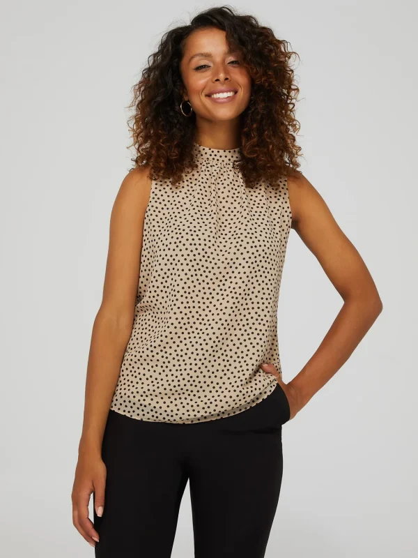 Polka Dot Crepe Chiffon Sleeveless Blouse - Image 2