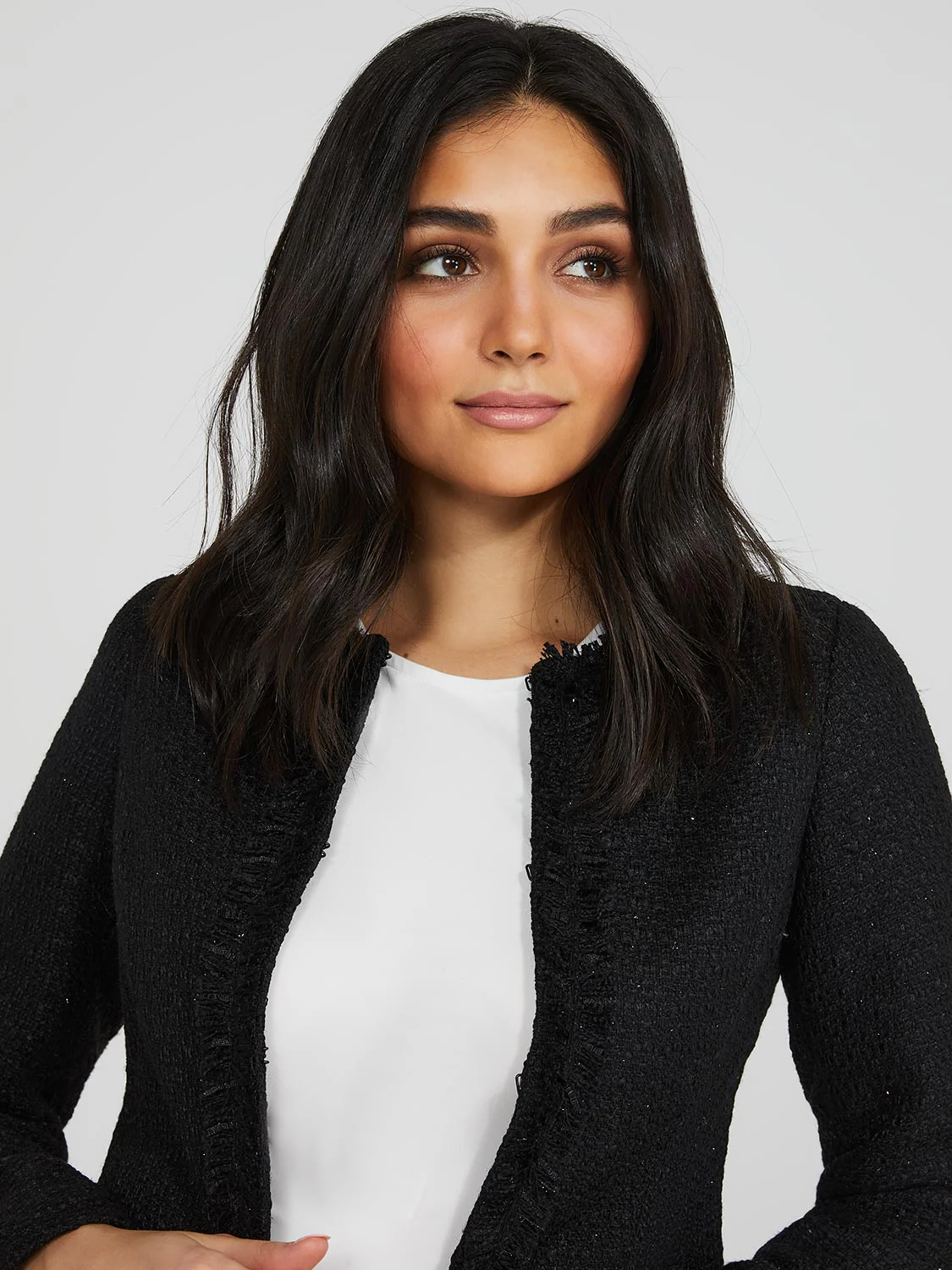 Waisted Boucle Blazer With Fringe Details - Image 2