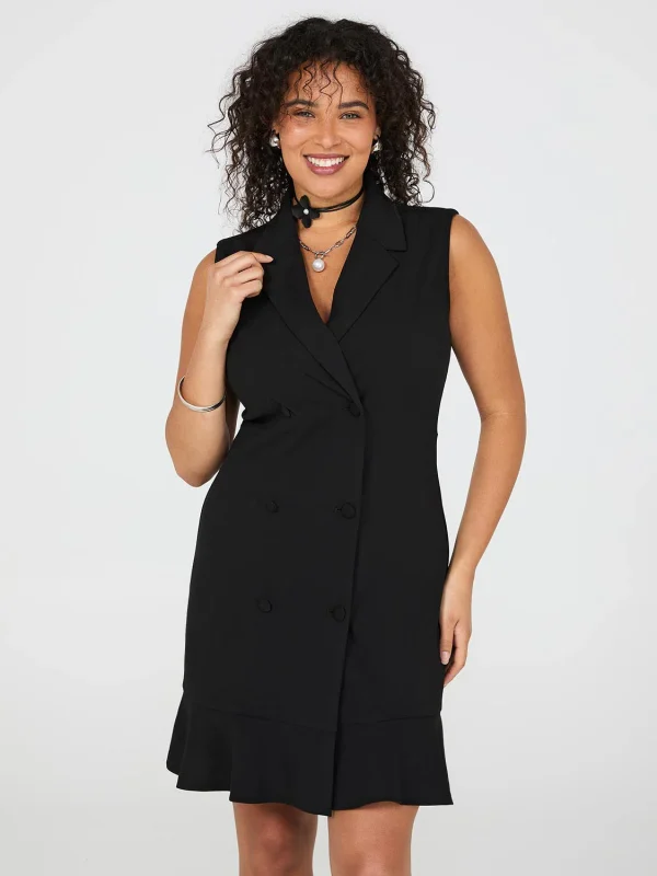 Sleeveless Blazer Dress With Flounce Hem - Image 3