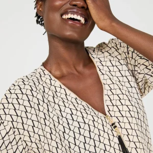 Zip Front V-Neck Top