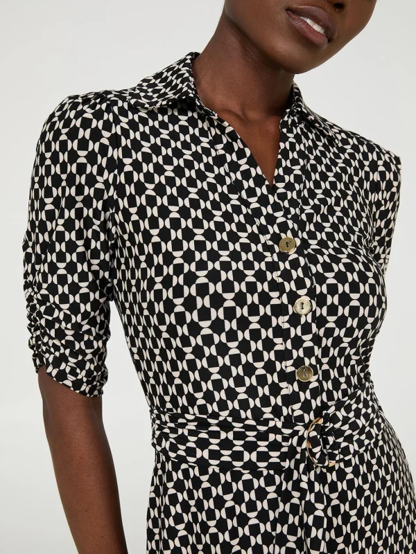 Geo Print Button-Front Midi Dress With Pockets - Image 2