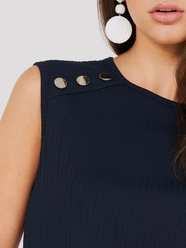 Sleeveless Jacquard Top With Button Shoulder Details - Image 4