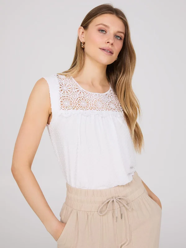Sleeveless Clip Dot Top With Crochet Details - Image 2