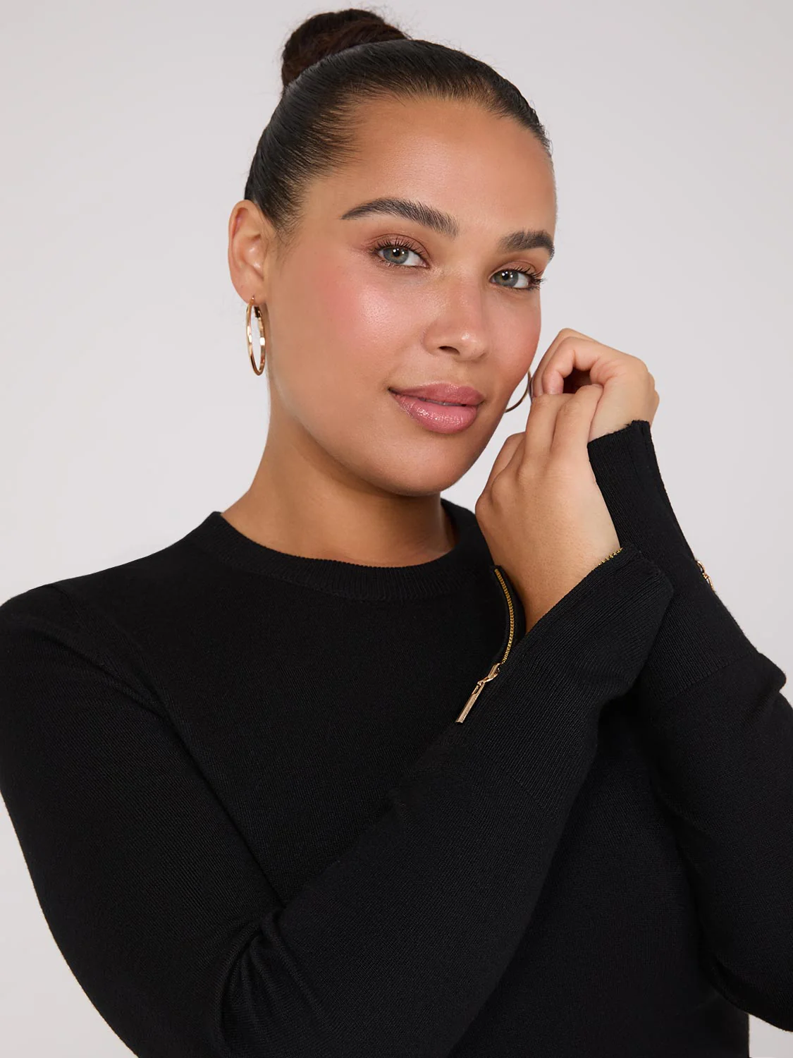 Zip Sleeve Crew Neck Sweater