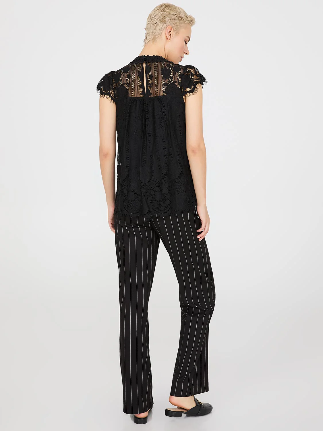 Lace Cap Sleeve Top With Crochet Detail - Image 4