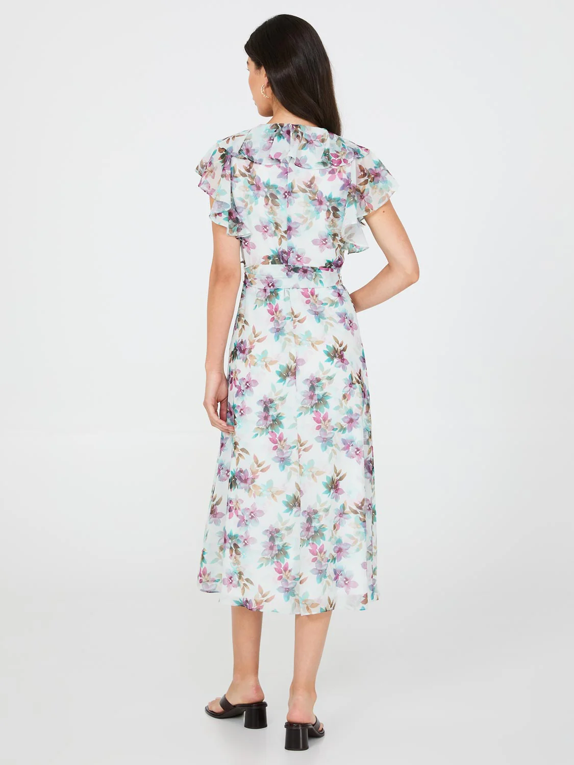 Floral Print Chiffon Midi Dress With Ruffle Details - Image 5