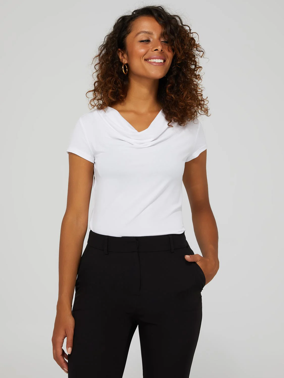 Short Sleeve Crepe Cowl Neck Top