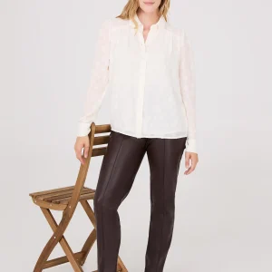 Chiffon Button-Front Blouse With Smocked Details