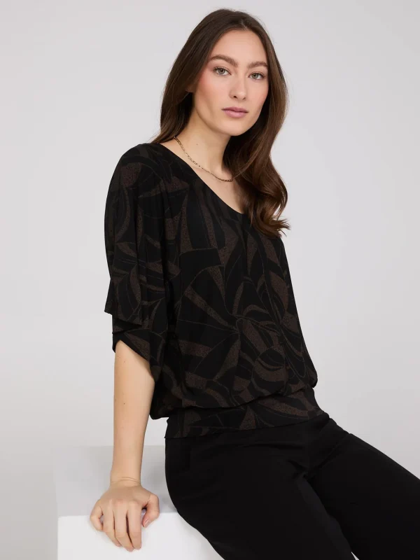 Foliage Print V-Neck Kimono Sleeve Top - Image 2