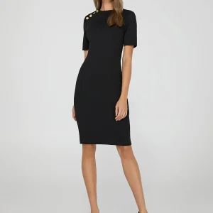 Knee Length Sheath Dress With Gold Buttons