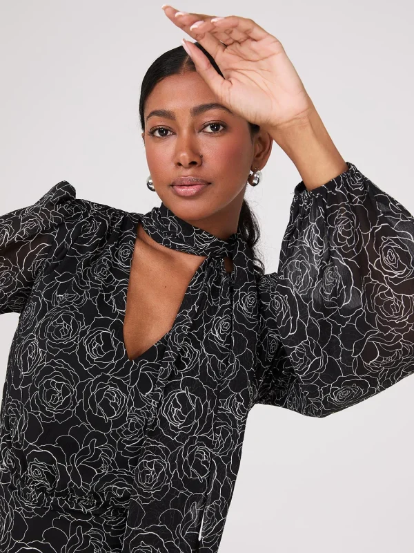 Crinkled Floral Print Bow Midi Dress - Image 2