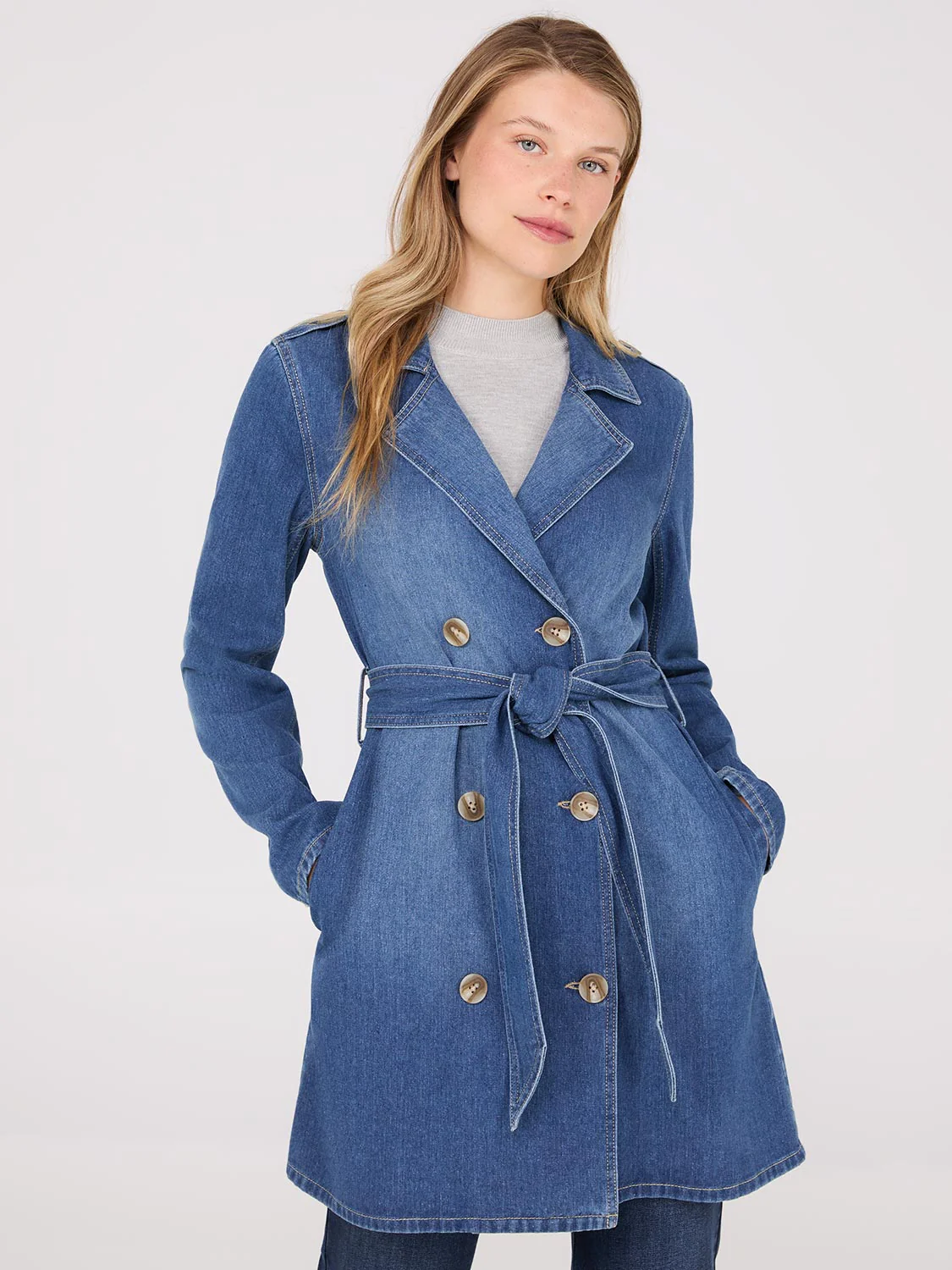 Double-Breasted Denim Trench Coat - Image 2