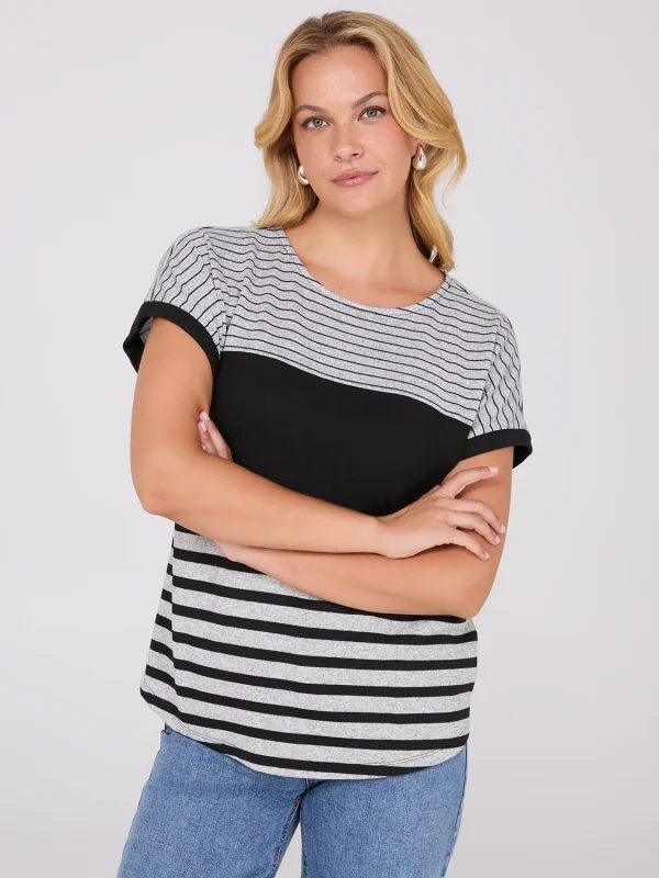Colour Block Striped Dolman Sleeve Top - Image 2