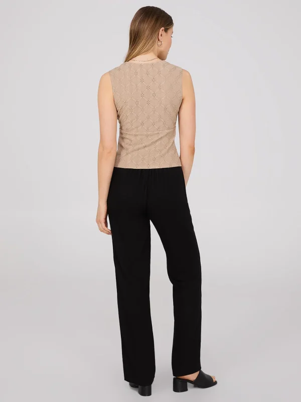 Sleeveless Crossover Front Eyelet Top - Image 5