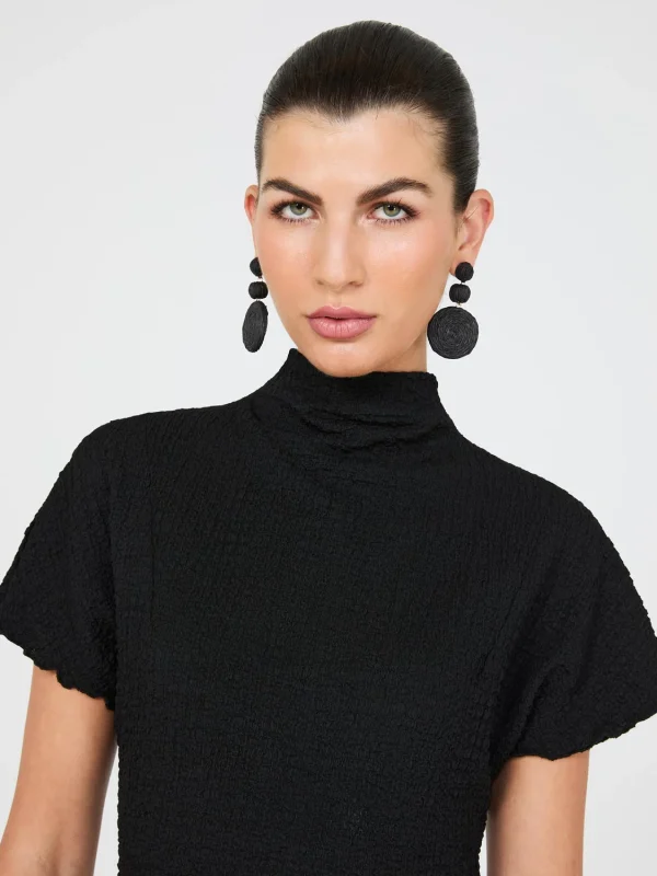Short Dolman Sleeve Textured Mock Neck Top - Image 3
