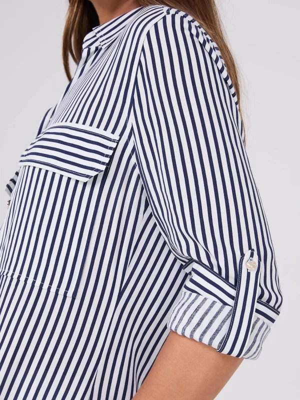 Striped Button-Up V-Neck Blouse - Image 3