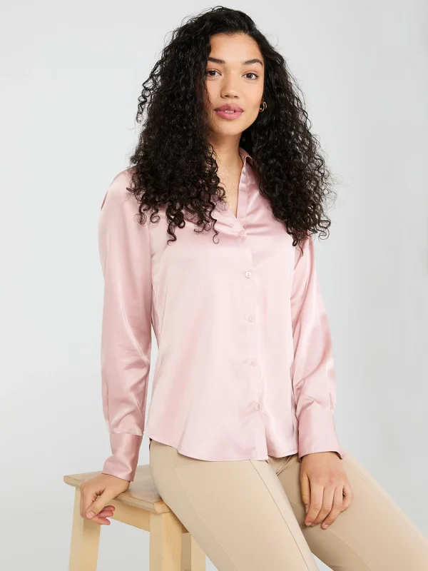 Satin Button-Front Blouse - Image 8