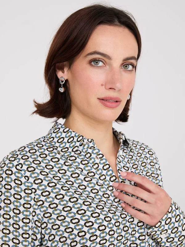 Geo Print Chiffon Button-Front Blouse - Image 2