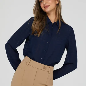 Tonal Check Sheer Button Down Blouse