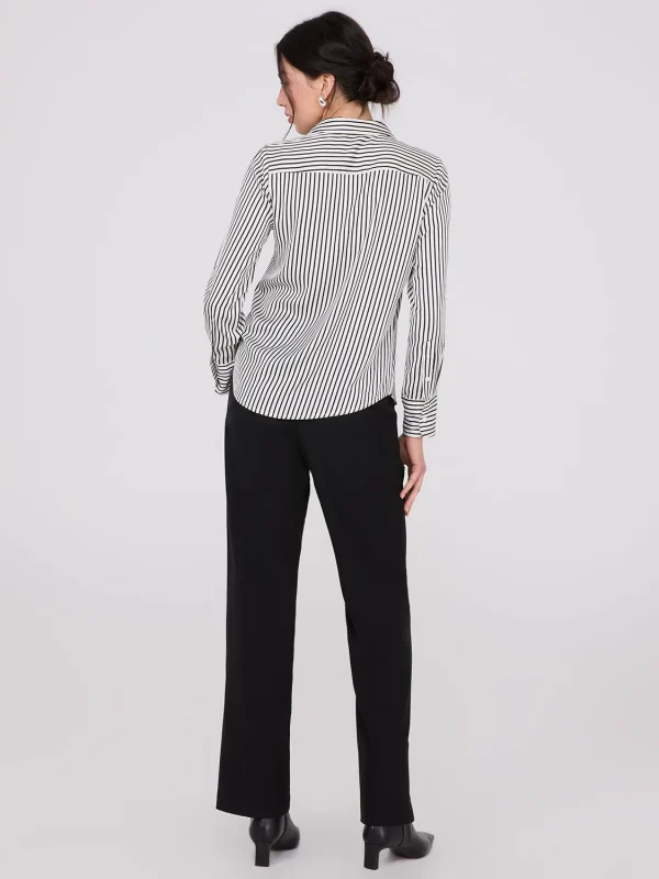 Striped Satin Notch Collar Blouse - Image 4