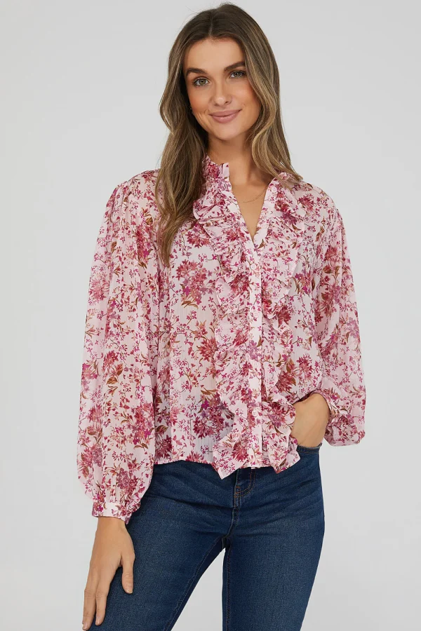 Printed Ruffled Long Sleeve Blouse - Image 3