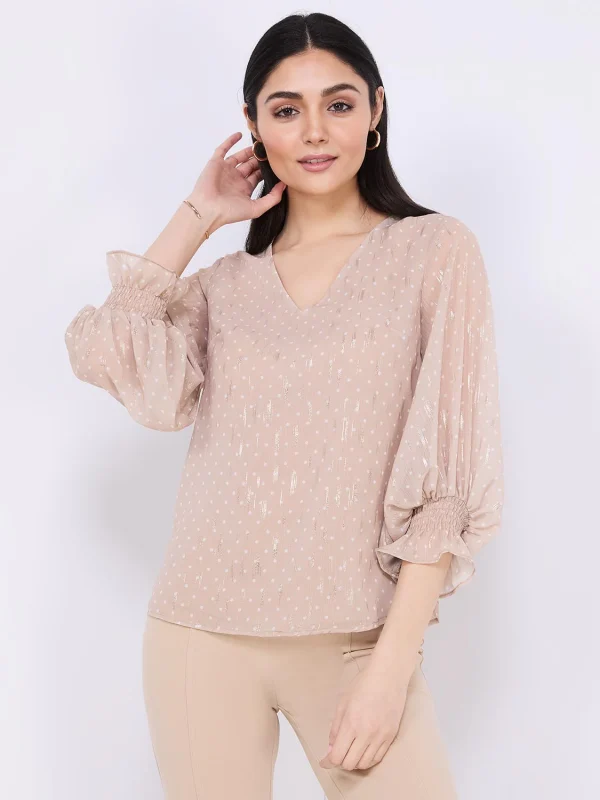 Dot Print Chiffon Popover Blouse - Image 3